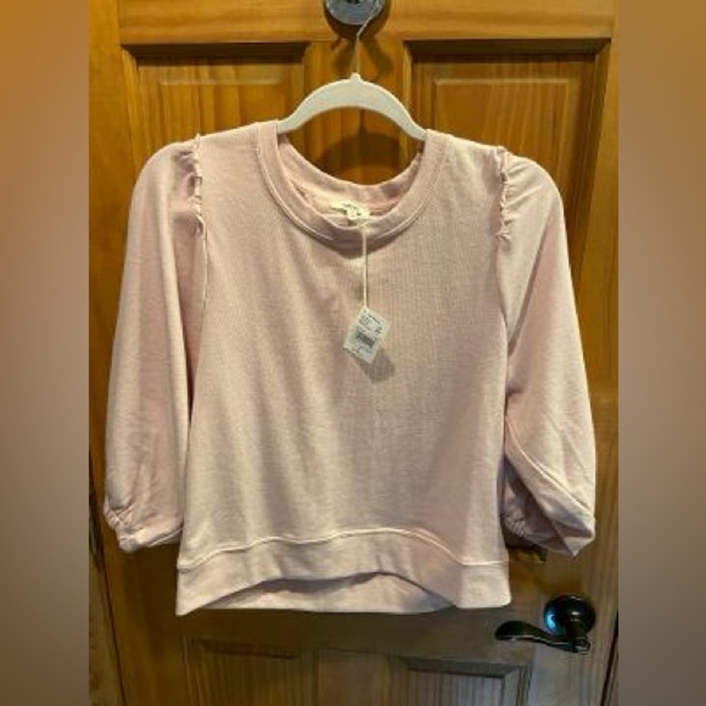 Splendid Women's Pink Shirred Shoulder Bubble Sleeve Sweatshirt